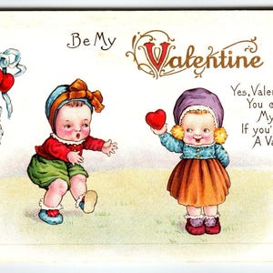 Vintage Valentine Postcard with Children, Heart, and Poem, 1900s - Embossed