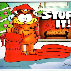 Garfield Cat Postkarte Christmas Stocking Stuff It Comic Jim Denim 1978 Unused