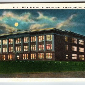 Carte postale High School By Moonlight Building Harrisonburg Virginie Cadeau unique en lin