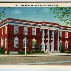 Édifice municipal Elizabethon, Tennessee, carte postale en lin, cadeau unique Tenn vintage non posté