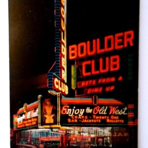 Boulder Club Casino Hotel Carte postale Las Vegas Nevada Voitures anciennes Enseignes au néon Machines à sous Cadeau unique