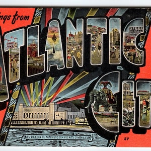 Carte postale en lin grande lettre d'Atlantic City, New Jersey Lucy Elephant