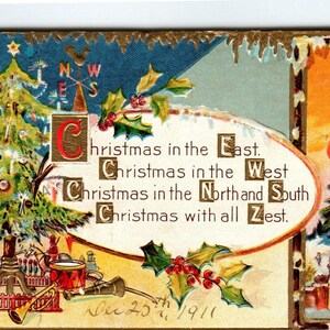 Christmas Greetings Postcard Decorated Tree Gifts Icicles Nash 1911 Embossed