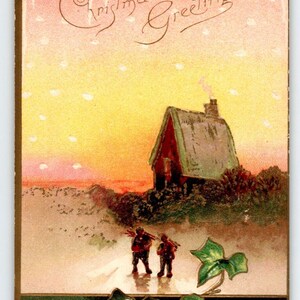 Carte postale de voeux de Noël Flocons de neige Cottage, glaçons rustique en relief vintage