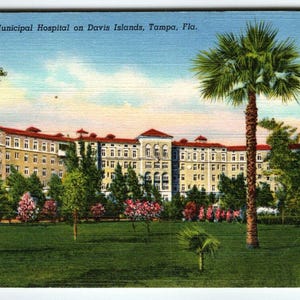 Hôpital municipal de Davis Island, Tampa, Floride, carte postale en lin, cadeau unique inutilisé vintage