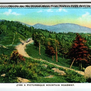 Carte postale en lin vintage #196 Pittoresque montagne route d'Asheville NC Scenic