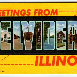 Carte postale de l'Illinois, grande lettre, Greetings From Belvidere, Linen Curt Teich inutilisé