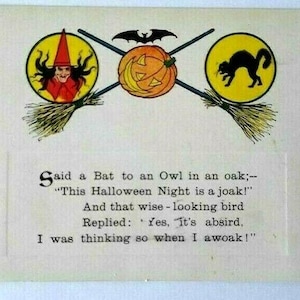 アンティーク ハロウィン ポストカード ギブソン 1912 黒猫 魔女 ほうき コウモリ ポートランド メイン ユニークなギフト