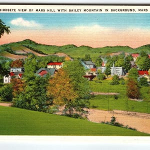 Carte postale en lin Bailey Mountain de Mars Hill en Caroline du Nord Birds Eye View inutilisée NC