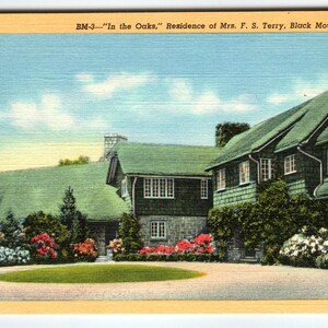 Carte postale vintage en lin In the Oaks Residence Mme F. S. Terry Black Mountain NC