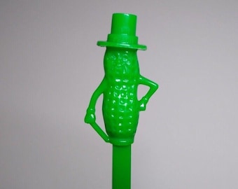 Vintage 1950s Mr. Peanut Swizzle Stick: Green Plastic Kitchenware