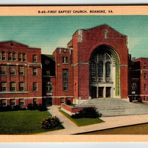 First Baptist Church Building Roanoke Virginie Carte postale en lin, cadeau unique vintage, cadeau unique