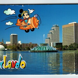 Schildkröten Ansichtskarte Micky Maus In Flugzeug Blick Auf Lake Eola 2002 Einzigartiges Geschenk