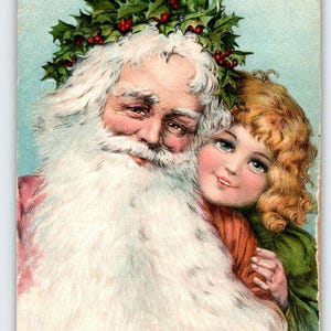 Carte postale de Noël Père Noël Frances Brundage fille longue barbe Robbins 1906