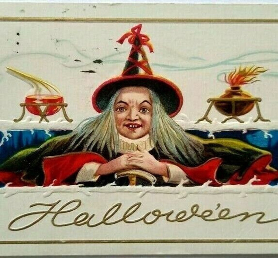 Antique Halloween Postcard Witch Magic Potion Laboratory H24 Etsy