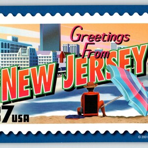 Carte postale chromée avec grandes lettres du New Jersey USPS 2001 Cadeau unique pour les casinos de plage