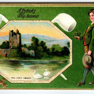 Carte postale de la Saint-Patrick, salutations irlandaises, château de Ross, lac de Killarney, Irlande