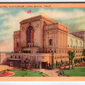 Municipal Auditorium Building Long Beach California Postcard Linen Longshaw