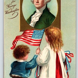 Carte postale d'anniversaire de George Washington Ellen Clapsaddle Garçon Fille Drapeau des Etats-Unis sans affectation Carte postale cadeau unique