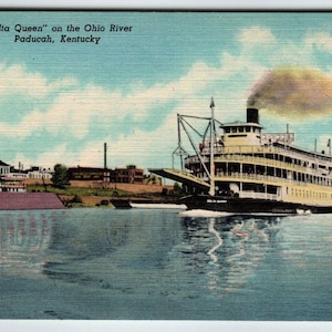 Delta Queen Boat On The Ohio River Postcard Paducah Kentucky Linen Curt Teich