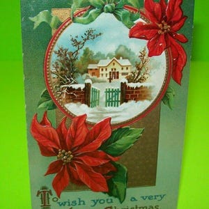 Vintage Happy Christmas Postcard Antique Embossed Original Germany Winter Scene