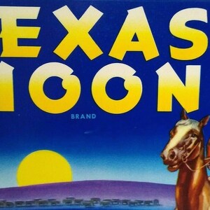 Texas Moon Western Cowboy Horse Sunset Tomato Crate Label Vintage Original 1940 Unique Gift