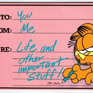 Garfield Cat Postkarte You Me Life And Anderes Sachen Jim Denim 1978 Cartoon Unused Unikates Geschenk
