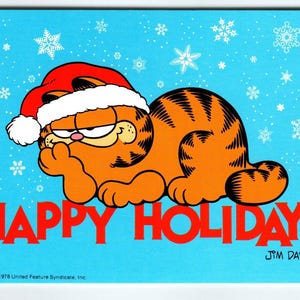 Carte postale Garfield Noël orange tigré chaton flocons de neige Jim Davis 1978