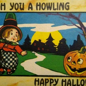 Carte postale d'Halloween petite fille Bergman 9086 ancienne originale Charlotte Mich 1915 cadeau unique