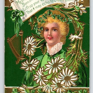 Carte postale de la Saint-Patrick Nash en relief femmes fleurs My Irish Daisy Harp Cadeau unique