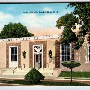 Carte postale du bureau de poste de Lakewood dans le New Jersey, lin 1948 Kropp, carte postale cadeau unique sans affectation vintage