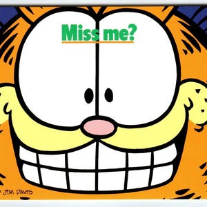 Garfield Katzen-Postkarte Fräulein Me? Jim Denim 1978 Lächelnd Tabby Cartoon Kitty Unbenutzt Einzigartiges Geschenk