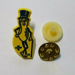 Mr Peanut Lapel Pin Planters Peanuts Hard Plastic NOS Uncommon Yellow Vintage Unique Gift