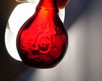 Wheaton Ruby Red Carnival Glass Bottle Jenny Lind Medicine 1970's Mini 3" NJ