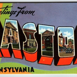 Voeux d'Easton, PA grande lettre, carte postale en lin de Pennsylvanie, cadeau unique Mebane inutilisé