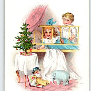 Weihnachtspostkarte Elefant Spielzeug Kinder X-mas Baum Stecher Serie 45 A Vintage