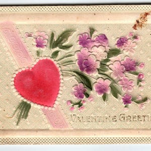 Saint Valentin tissu pour carte postale, coeur gaufré profond, dos uni, vintage