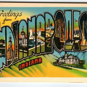 Salutations d'Indianapolis Indiana Carte postale grande lettre en lin métropolitaine Cadeau unique