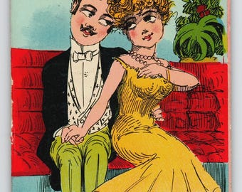 Vintage 1908 Comic Postcard Nothing Can Come Between Us Romantic Couple