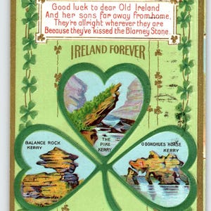 Carte postale de la Saint-Patrick, Irlande des années 1910, Forever Shamrock, gaufrage multi-vues