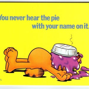 Garfield Katzen Postkarte Oranges Kätzchen mit Kuchen im Gesicht Jim Denim 1978 Ungebraucht