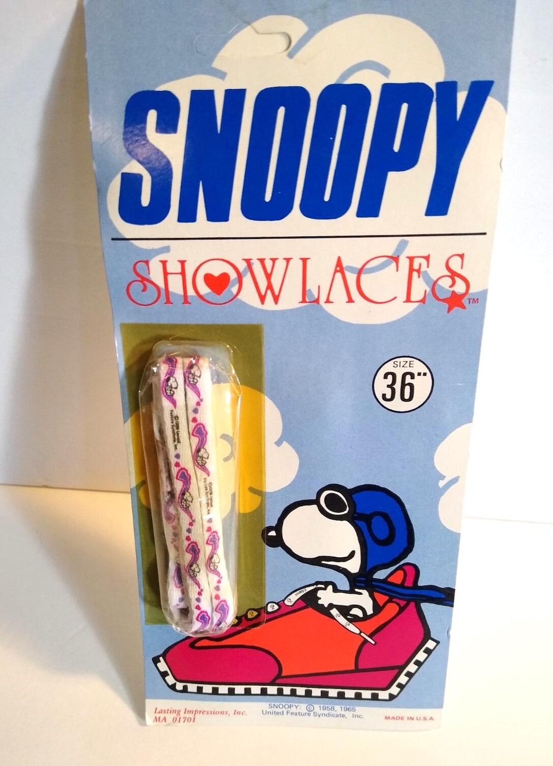 Snoopy Dog Pilot Peanuts Shoelaces Vintage UNUSED 1965 Original
