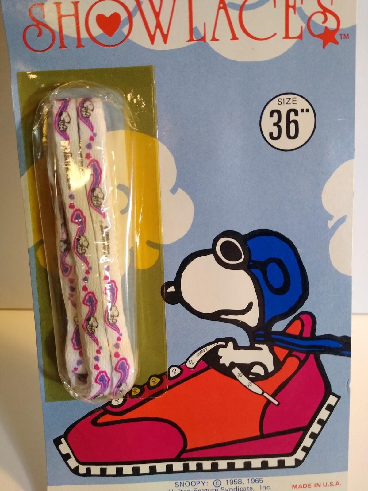 Snoopy Dog Pilot Peanuts Shoelaces Vintage UNUSED 1965 Original