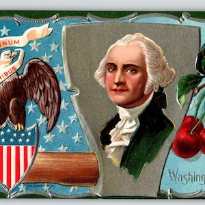 Carte postale patriotique George Washington, président des États-Unis, série 2, cadeau unique, hache argentée, aigle Nash