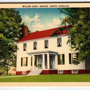 Carte postale en lin Willow Oaks Building Draper North Carolina vintage NC inutilisé