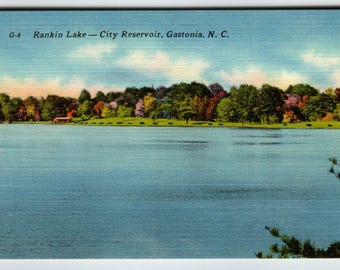 Rankin Lake City Reservoir Gastonia North Carolina Linen Postcard Unused Vintage