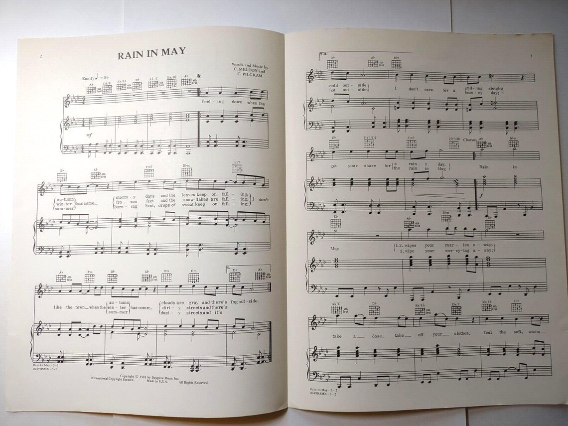 Rain in May Sheet Music 1981 C Meldon C Pilgram Max Warner Vintage Pop ...
