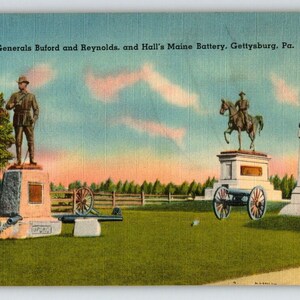 Carte postale en lin Statues of General Buford & Reynolds Gettysburg Pennsylvanie Cadeau unique
