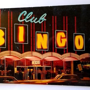 Club Bingo Carte Postale Las Vegas Nevada Néons Enseigne Voitures Anciennes Cabine Chrome Cadeau Unique Inutilisé