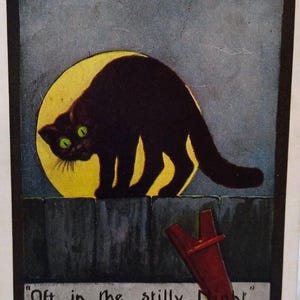 ハロウィーンポストカード フェンスの上の黒猫 満月 ウルマンシリーズ 138 メンフィス 1909 ユニークなギフト
